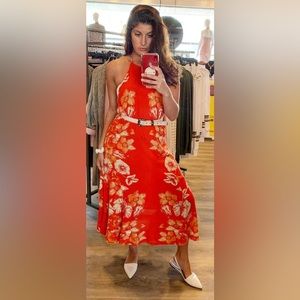 Free People bright orange open side floral dress
